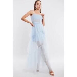 BCBG‎ MAXAZRIA Tiered Ruffle Tulle Evening Gown Corset Powder Blue, Sz 10
